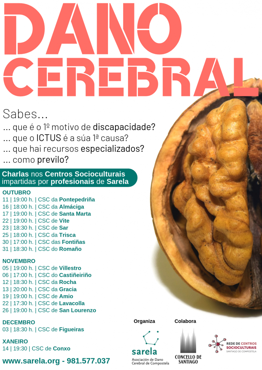 Cartel charlas informativas Sarela nos centros socioculturais de Santiago